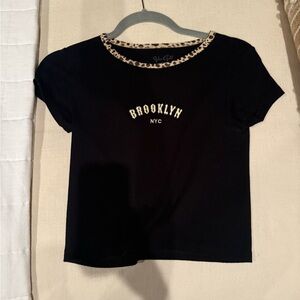 Brandy Melville Black Tee with Leopard Trim